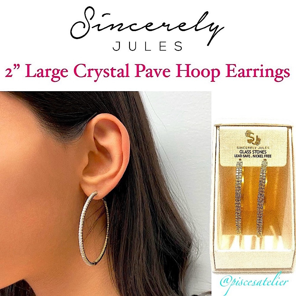 Sincerely Jules Crystal Pave 2” Hoop Earrings in Gold